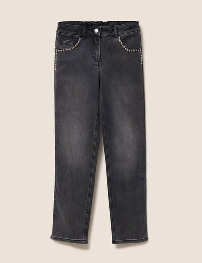 Jean droit 7/8&egrave;me taille bascul&eacute;e denim gris femme