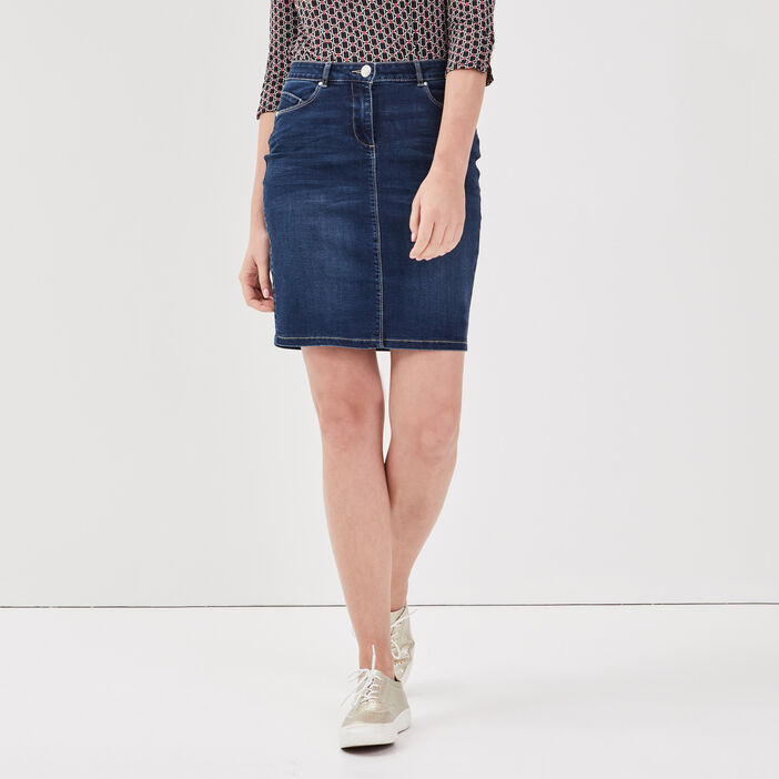 Jupe droite en jean denim brut femme