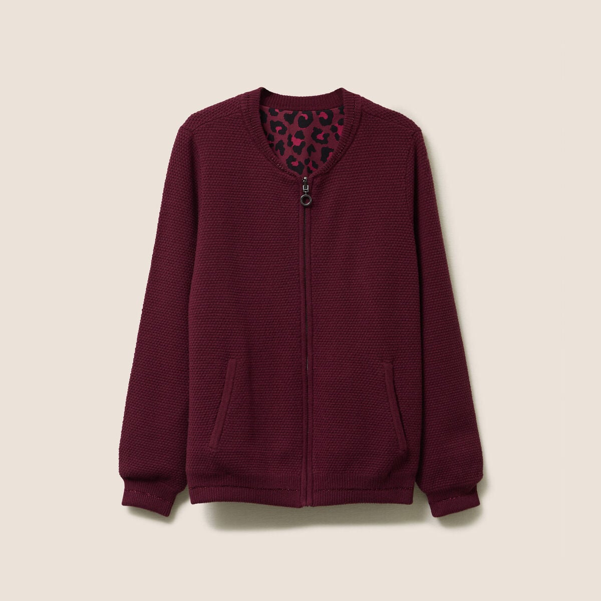 Gilet r&eacute;versible manches longues bordeaux femme