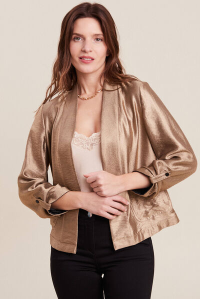Veste réversible métallisée beige femme