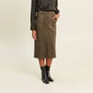 Jupe longue droite su&eacute;dine vert kaki femme