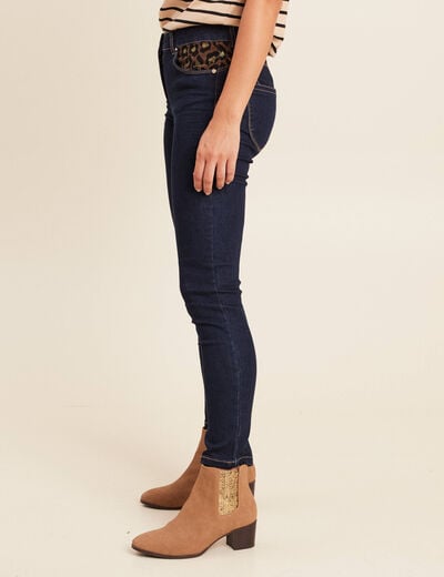 Pantalon ajust&eacute; taille bascul&eacute;e denim brut femme