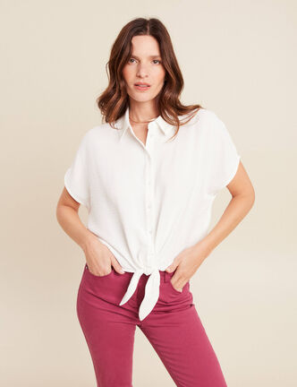 Chemise manches courtes fluide ecru femme