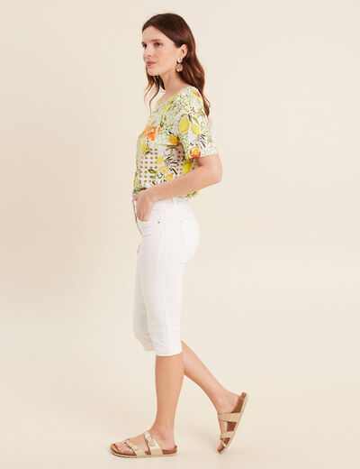 Pantacourt droit 5 poches blanc femme