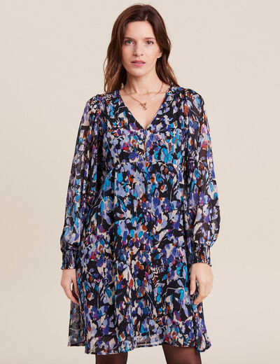 Robe évasée manches longues bleu femme