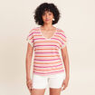 T-shirt droit col v manches courtes orange femme