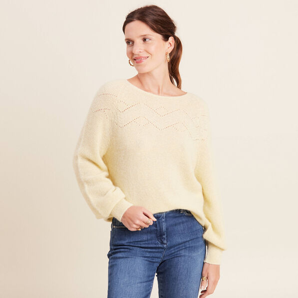 Pull confectionné en France jaune pastel femme