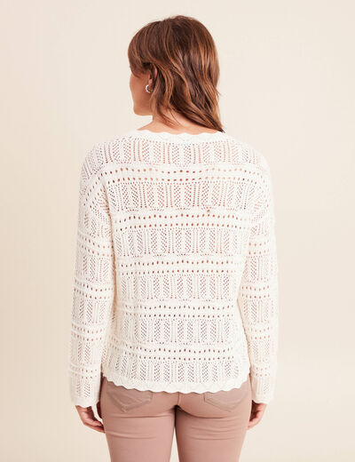 Pull col bateau manches longues ecru femme