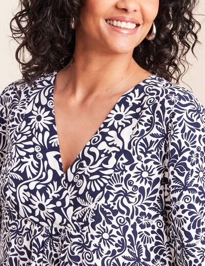 Robe courte &eacute;vas&eacute;e col V bleu femme