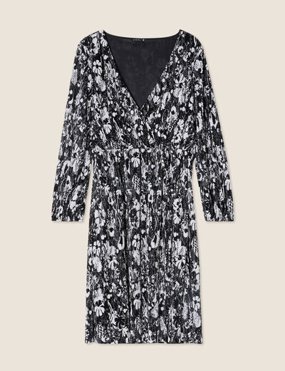 Robe évasée plissée noir femme