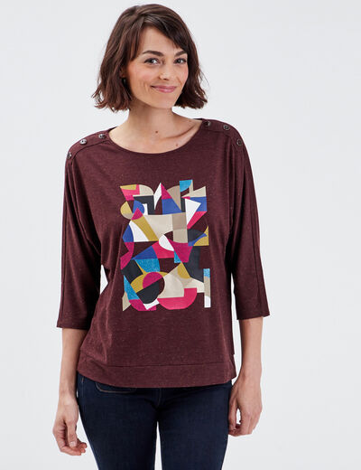 T-shirt manches 3/4 marron femme