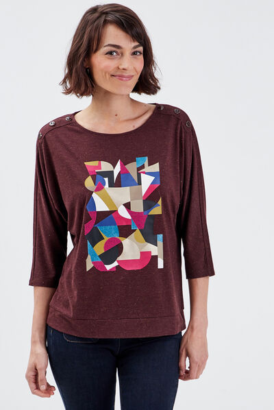 T-shirt manches 3/4 marron femme
