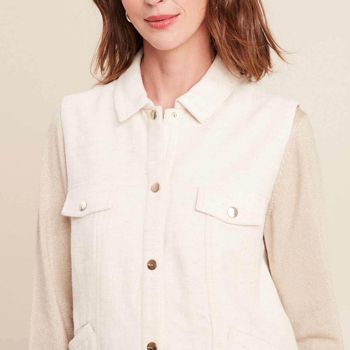 Blouson sans manches cintr&eacute; ecru femme