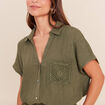 Chemise ample courte manches courtes vert kaki femme