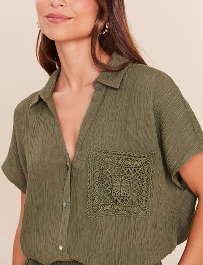 Chemise ample courte manches courtes vert kaki femme