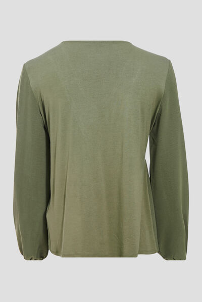 T-shirt manches longues vert kaki femme