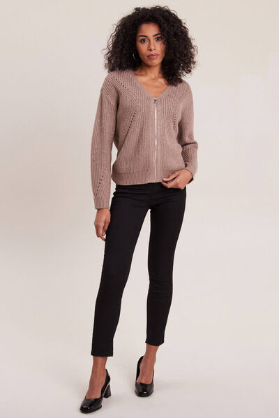 Pull manches longues taupe femme