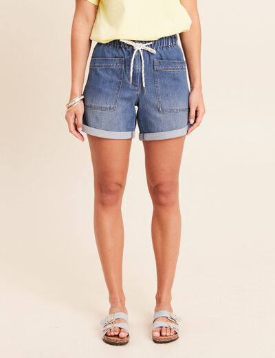 Short relax en jean denim stone femme