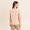 T-shirt col v manches courtes aspect lin sable femme