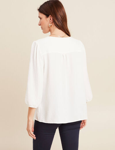 Blouse col v manches 3/4 fluide ecru femme