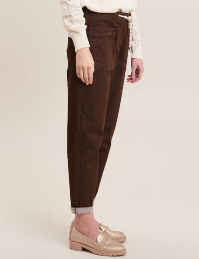 Jean large à coulisse marron foncé femme