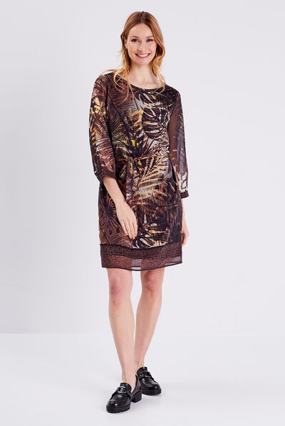 Robe droite manches 3/4 noir femme
