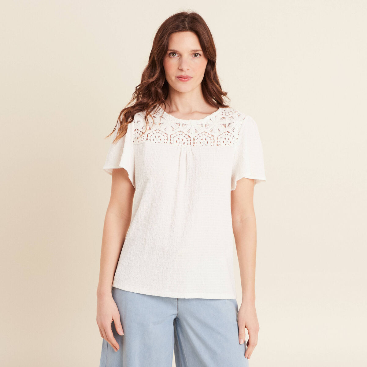 T-shirt manches courtes ecru femme