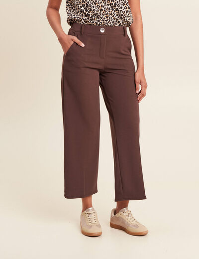 Pantalon large pinces marron femme