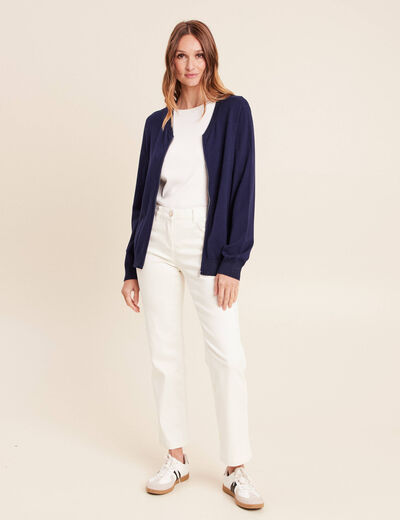Gilet droit mi-long manches longues bleu marine femme