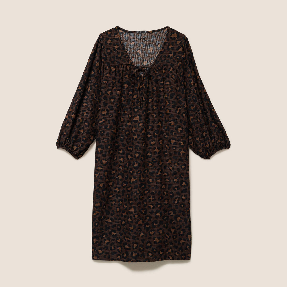 Robe courte &eacute;vas&eacute;e col v manches 3/4 marron femme