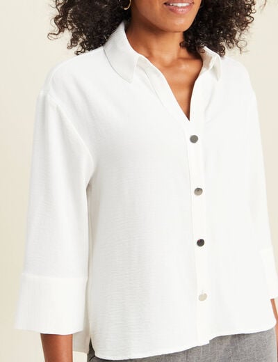 Chemise col chemise manches 3/4 ecru femme