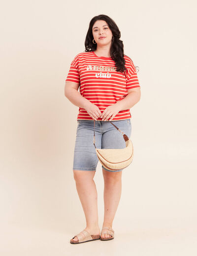 T-shirt col rond manches courtes rose femme