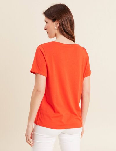 T-shirt manches courtes brodé orange foncé femme