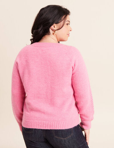 Gilet manches longues col rond rose fushia femme