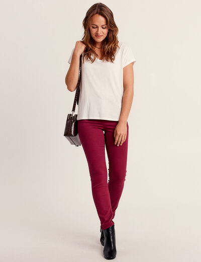 Jean magique ajusté taille standard rouge foncé femme