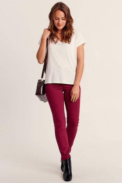Jean magique ajusté taille standard rouge foncé femme
