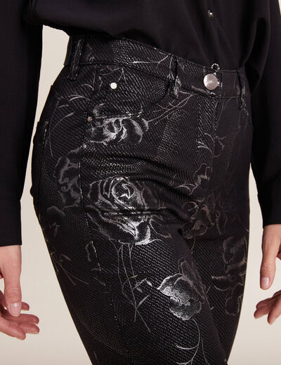 Pantalon ajusté enduit 7/8ème noir femme