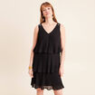 Robe pliss&eacute;e sans manches col v noir femme