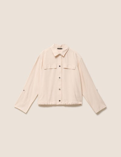 Chemise col chemise manches longues creme femme