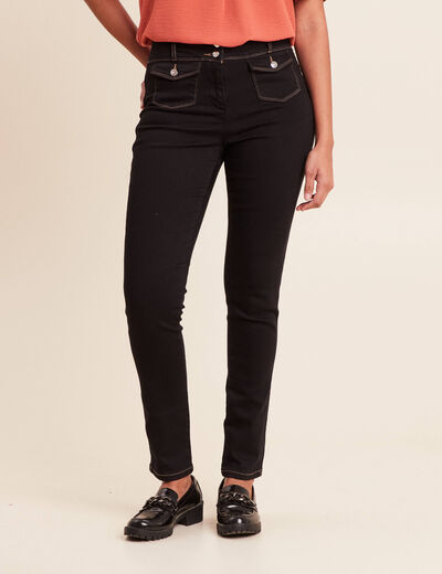 Jean ajust&eacute; taille haute longue noir femme