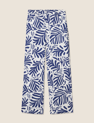 Pantalon fluide taille haute blanc femme