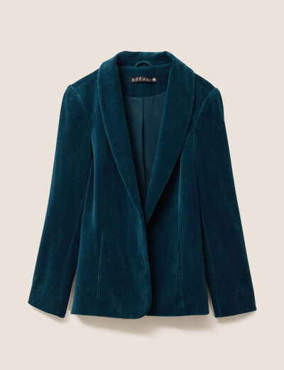 Veste tailleur velours bleu canard femme