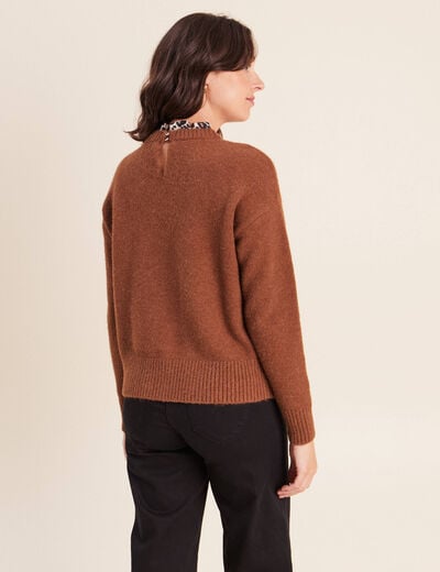Pull col rond marron fonc&eacute; femme
