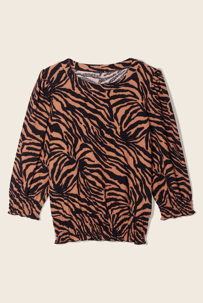T-shirt manches 3/4 marron clair femme