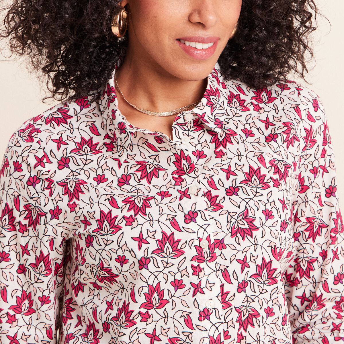 Chemise droite manches longues fluide rose femme