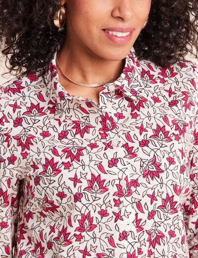 Chemise droite manches longues fluide rose femme