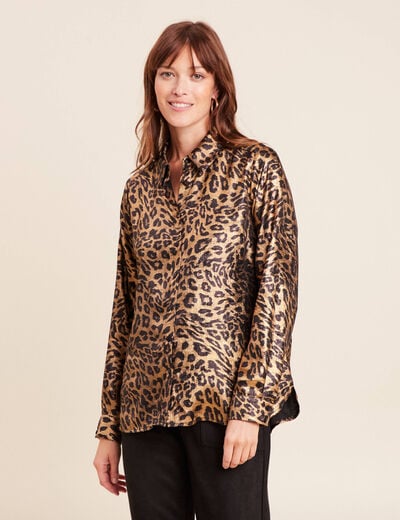 Chemise droite mi-longue brillante noir femme