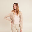 Gilet droit mi-long &agrave; capuche creme femme