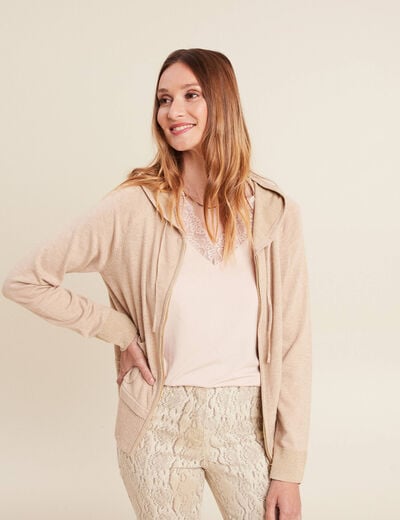 Gilet droit mi-long &agrave; capuche creme femme