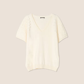 pull col v manches courtes ecru femme Pull col V manches courtes ecru femme